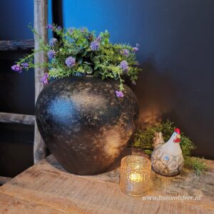 Grote Metalen Vaas / Kruik || Bruin/ Zwart