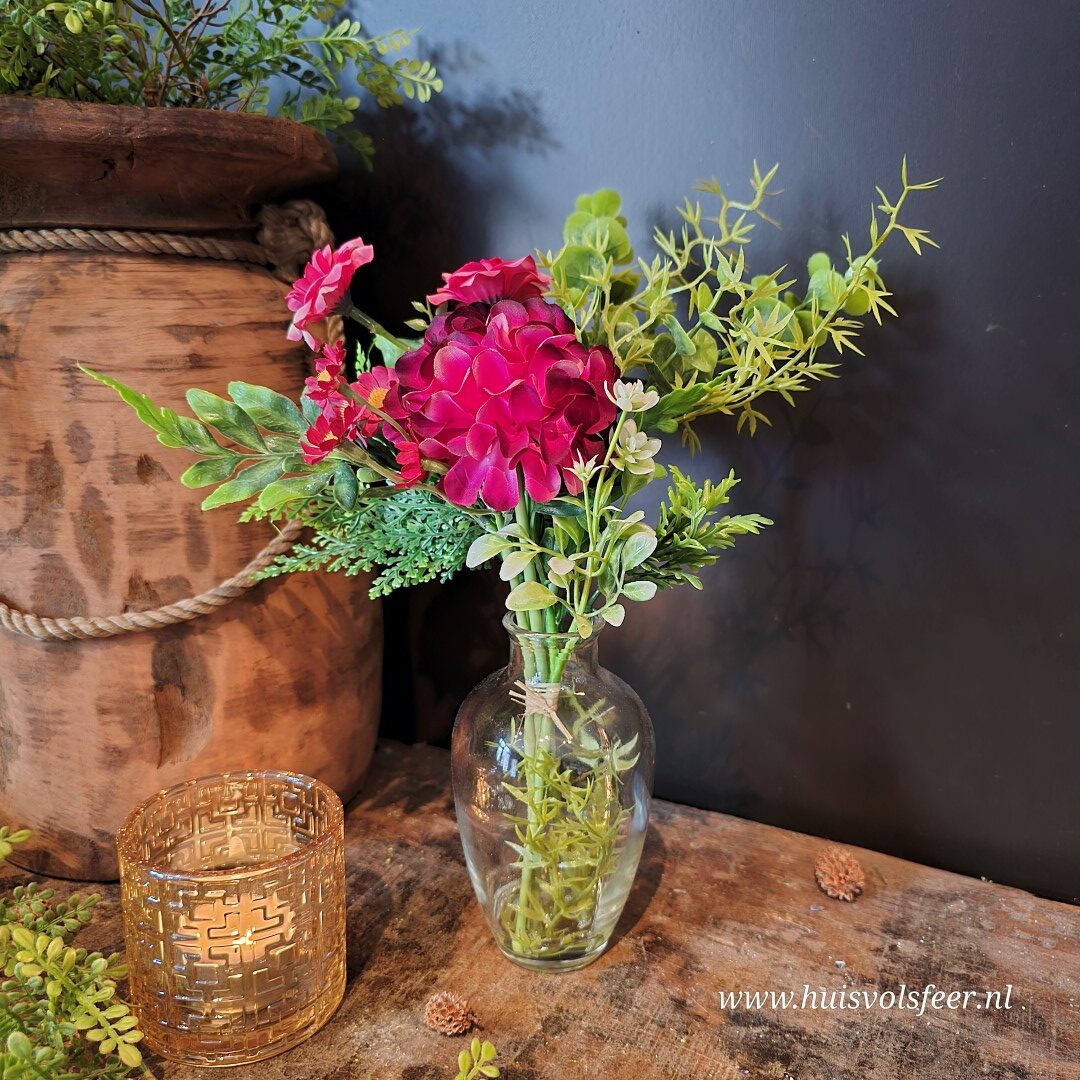 Boeketje Scabiosa in Vaas- Bordeaux || Kunst