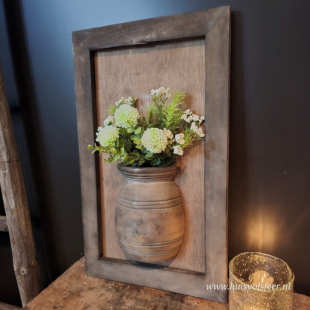 Houten Lijst met Kruik- Dahlia Pompom || Wit - Afbeelding 2