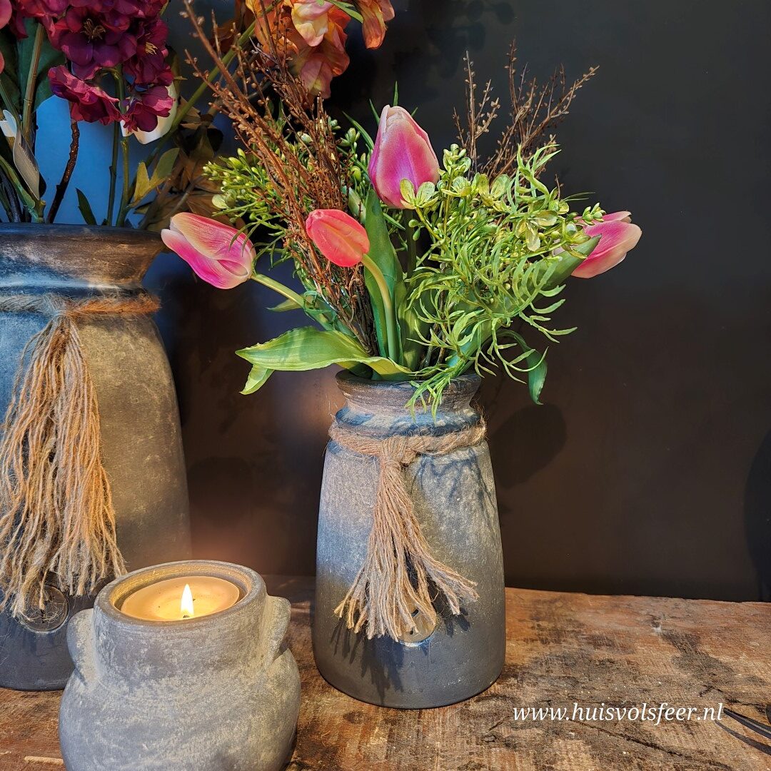 Vase Nostalgic with Rope Ancient Clay- H20 cm || Brynxz