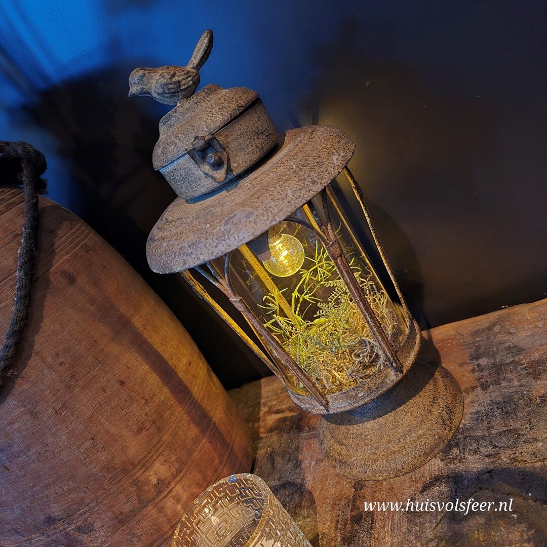 LED lantaarn op voet met vogeltje || Roest - Afbeelding 4