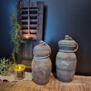 Houten pot met deksel “Barrel” || 15,5 x H36 cm