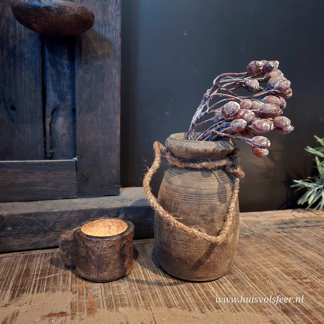 Authentieke Nepalese kruik met touw || 8,5 x H13,5 cm - Afbeelding 4