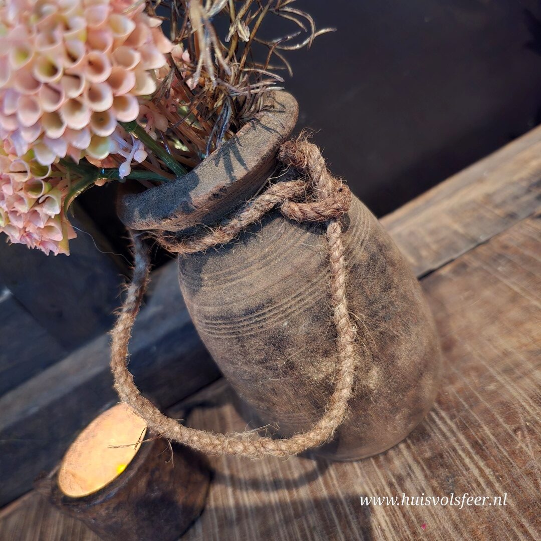 Authentieke Nepalese kruik met touw || 8,5 x H13,5 cm - Afbeelding 3