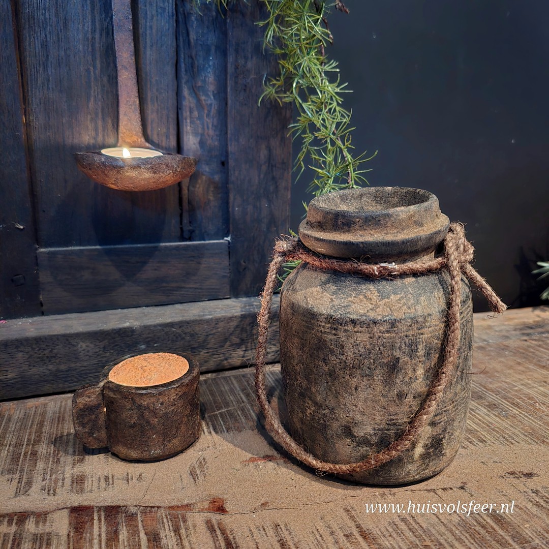 Authentieke Nepalese kruik met touw || 10 x H15 cm - Afbeelding 4