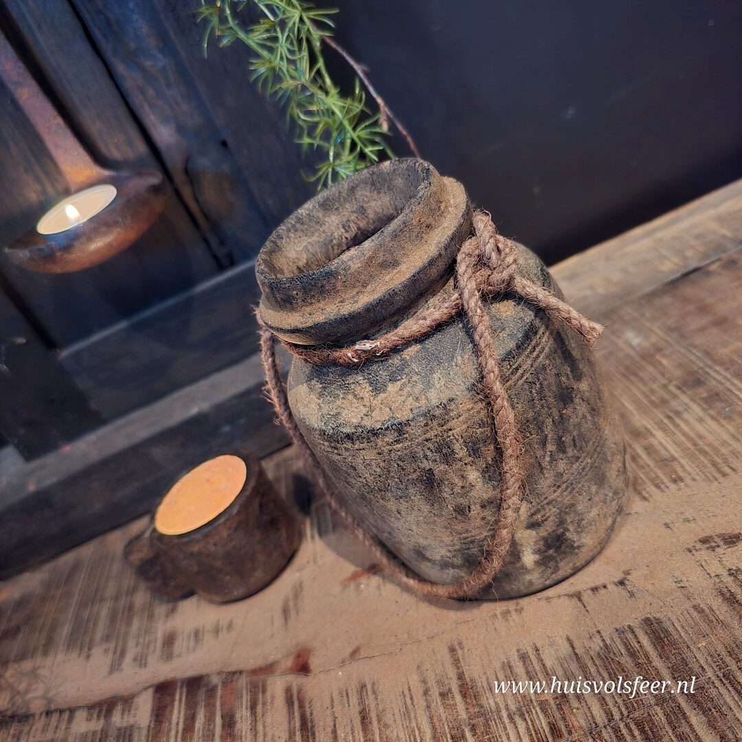 Authentieke Nepalese kruik met touw || 10 x H15 cm - Afbeelding 5