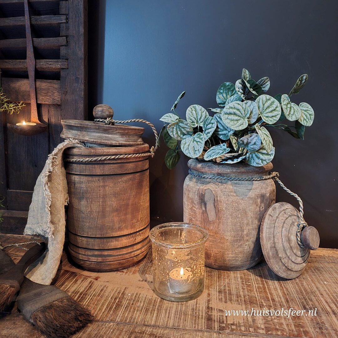 Houten pot met deksel “Cooper” || 16 x H30 cm - Afbeelding 2