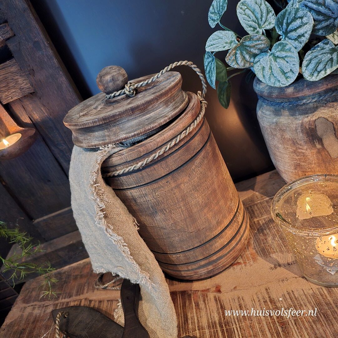 Houten pot met deksel “Cooper” || 16 x H30 cm - Afbeelding 3