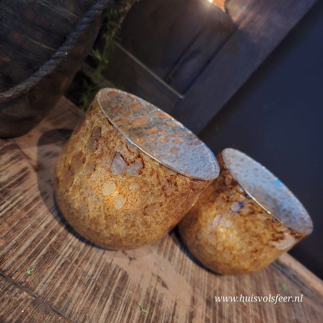 Waxinelichthouder glas- Amber Bruin || 12,5 x 12,5 cm - Afbeelding 5