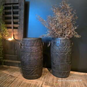 Nepalese Pot met Gravure & Ringen || Donkerbruin