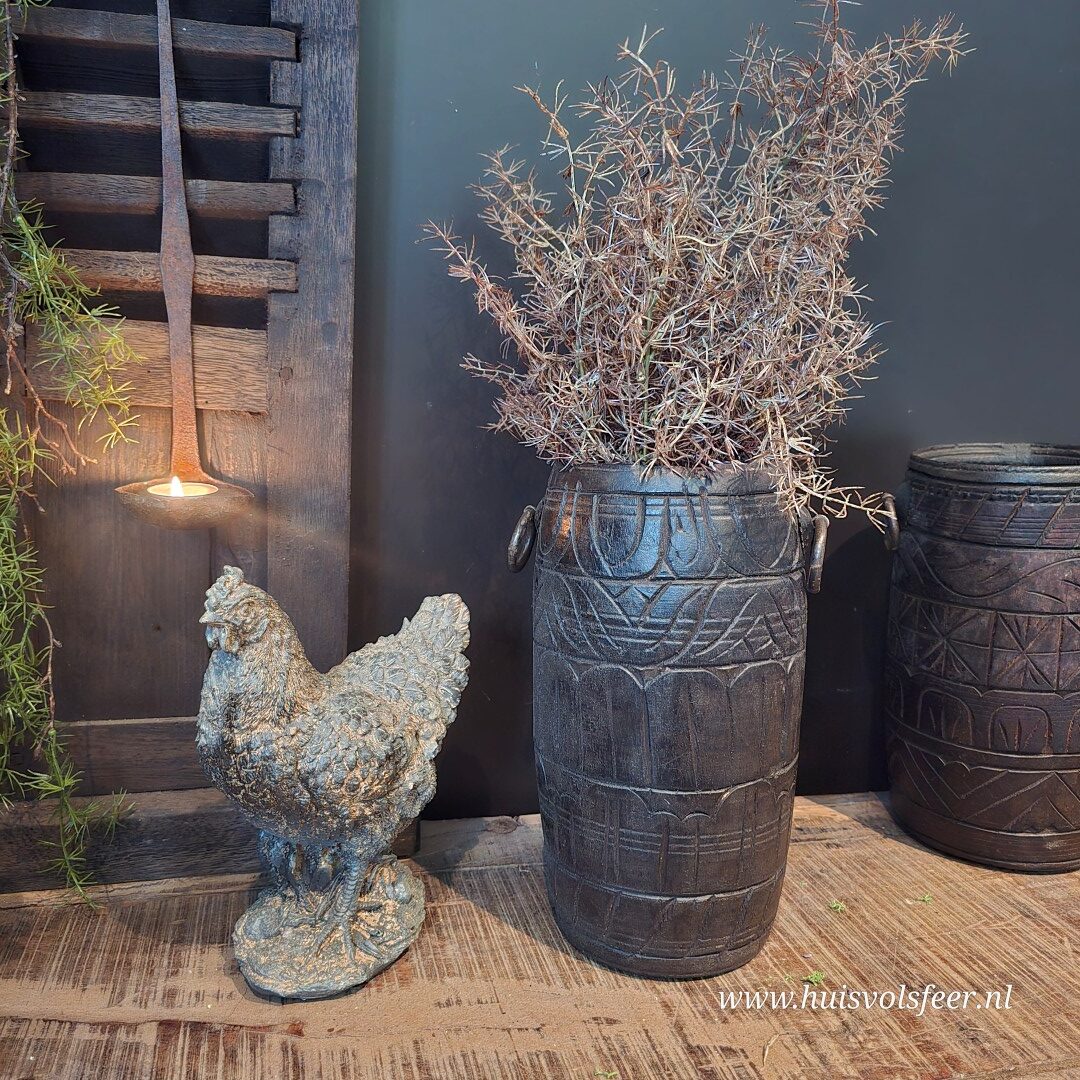 Nepalese Pot met Gravure & Ringen || Donkerbruin - Afbeelding 2