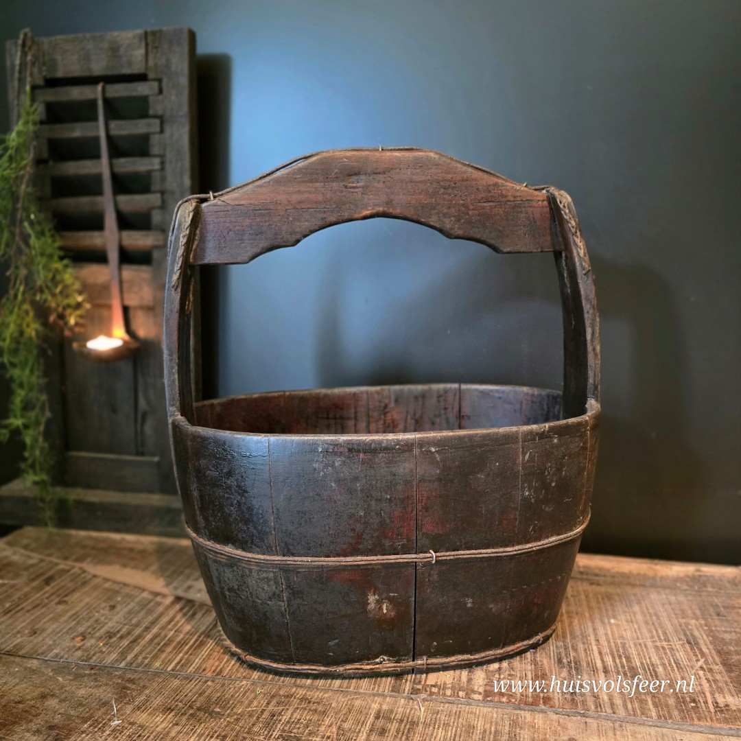 Authentieke Houten Olijfbak met Hengsel - Afbeelding 11