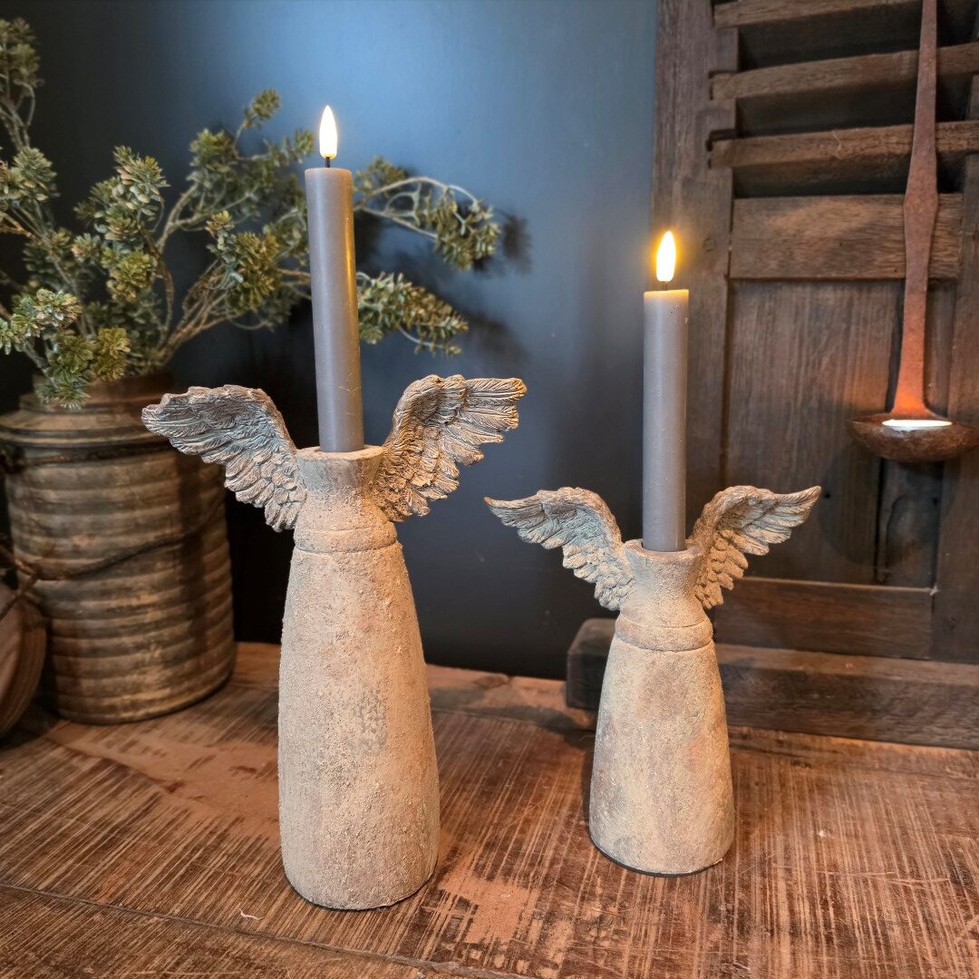Rustiek Stenen Kandelaar met Vleugels || 27 cm - Afbeelding 2