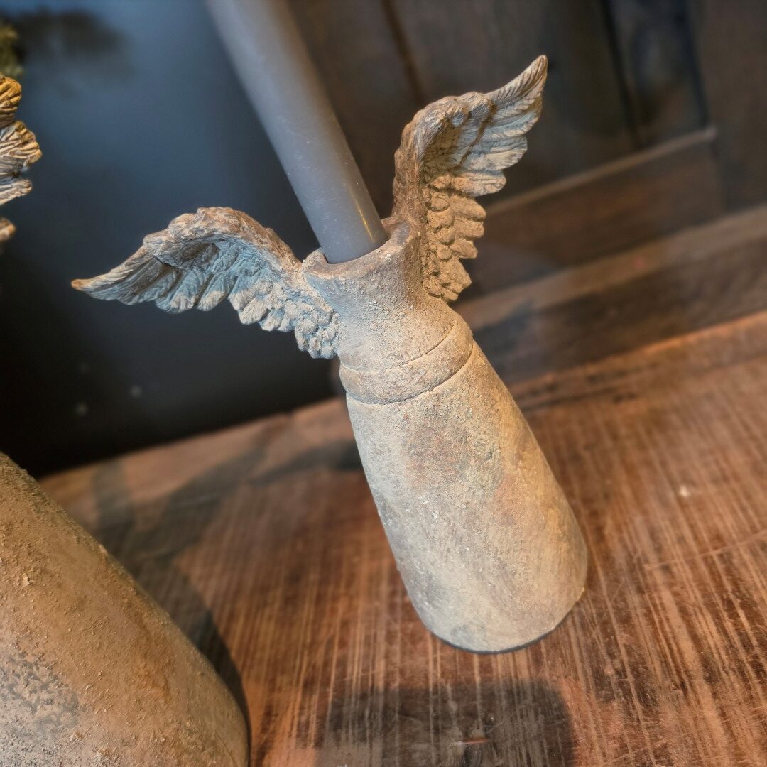 Rustiek Stenen Kandelaar met Vleugels || 20 cm - Afbeelding 3