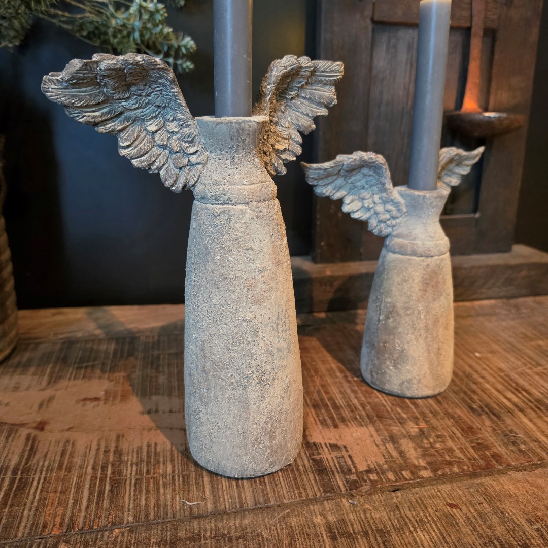 Rustiek Stenen Kandelaar met Vleugels || 27 cm - Afbeelding 6