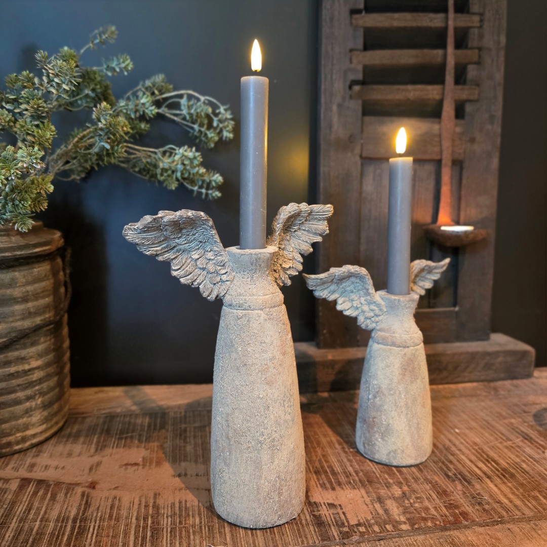 Rustiek Stenen Kandelaar met Vleugels || 27 cm - Afbeelding 5