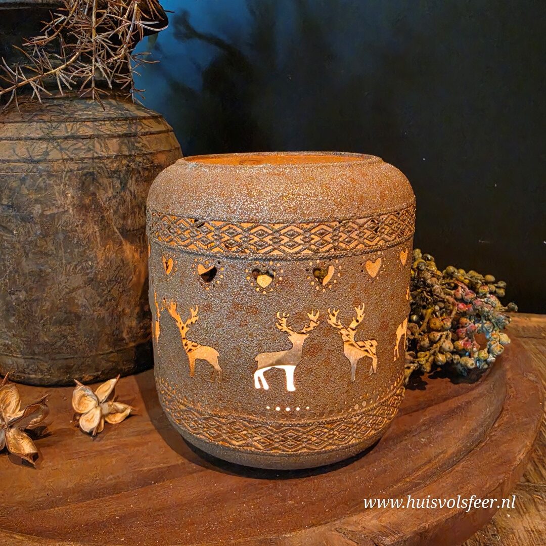 Windlicht Hertjes- Roest || 16 cm - Afbeelding 2