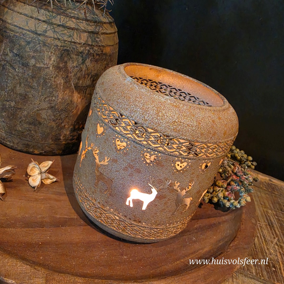 Windlicht Hertjes- Roest || 16 cm - Afbeelding 3