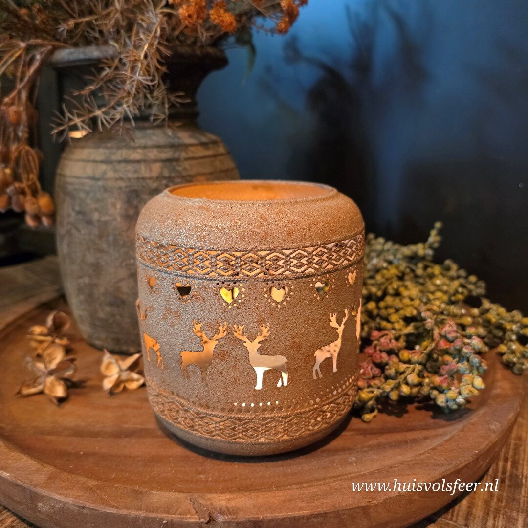 Windlicht Hertjes- Roest || 16 cm - Afbeelding 7
