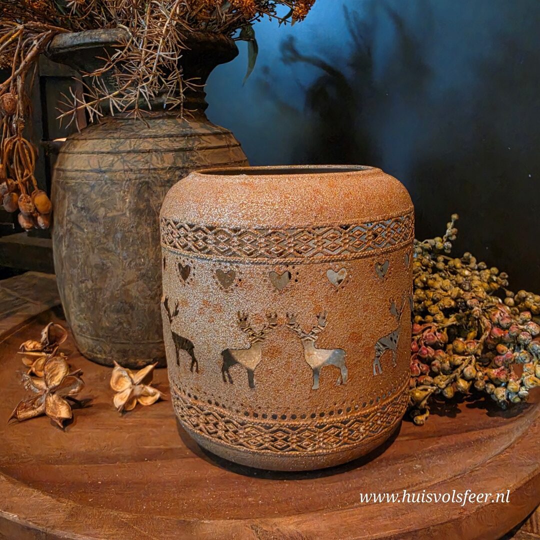 Windlicht Hertjes- Roest || 16 cm - Afbeelding 8
