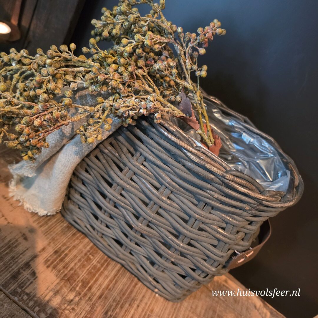 Landelijke Rattan Mand met Leren Handvatten- Old Grey || Medium - Afbeelding 5