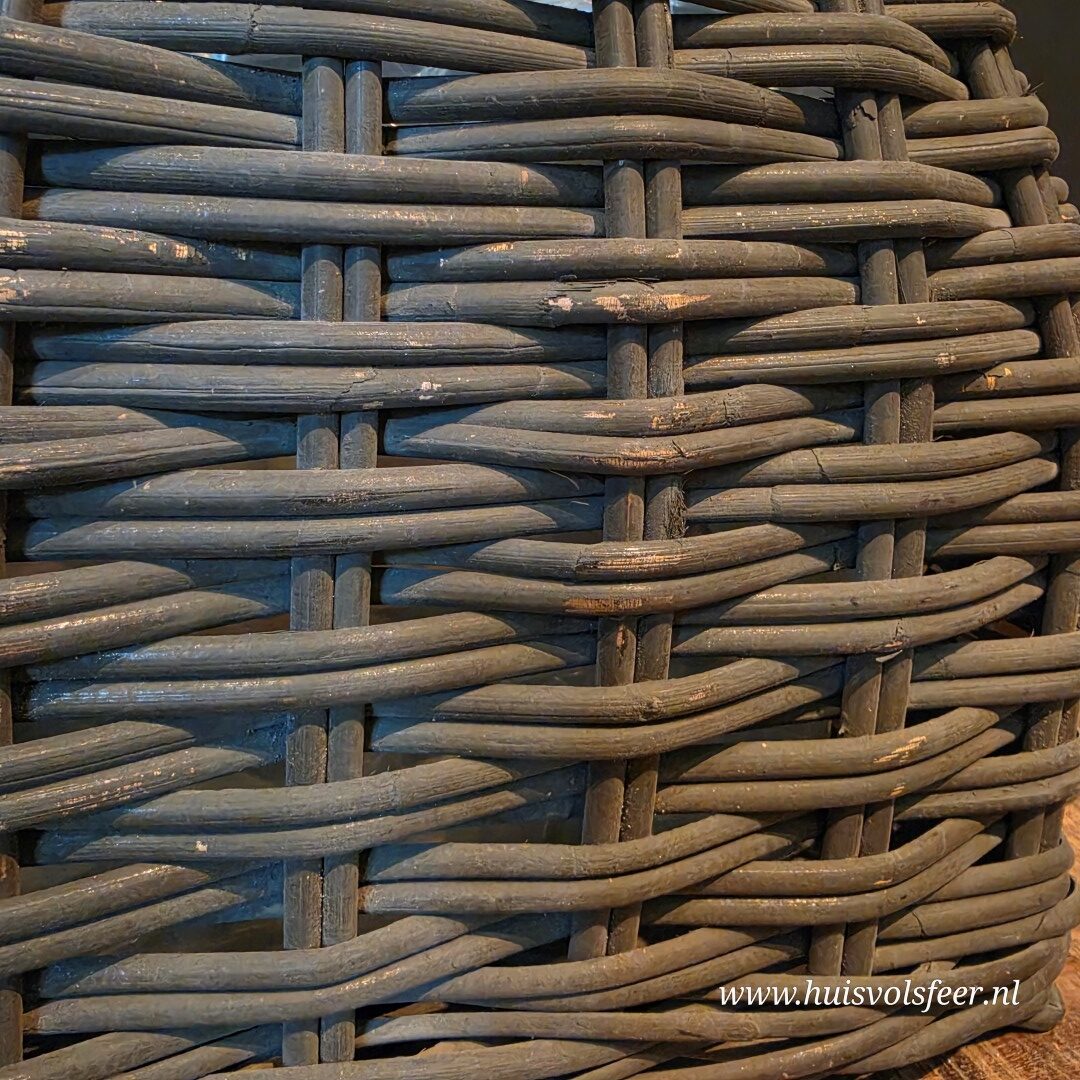 Landelijke Rattan Mand met Leren Handvatten- Old Grey || Medium - Afbeelding 9