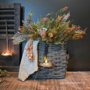 Landelijke Rattan Mand met Leren Handvatten- Old Grey || Medium