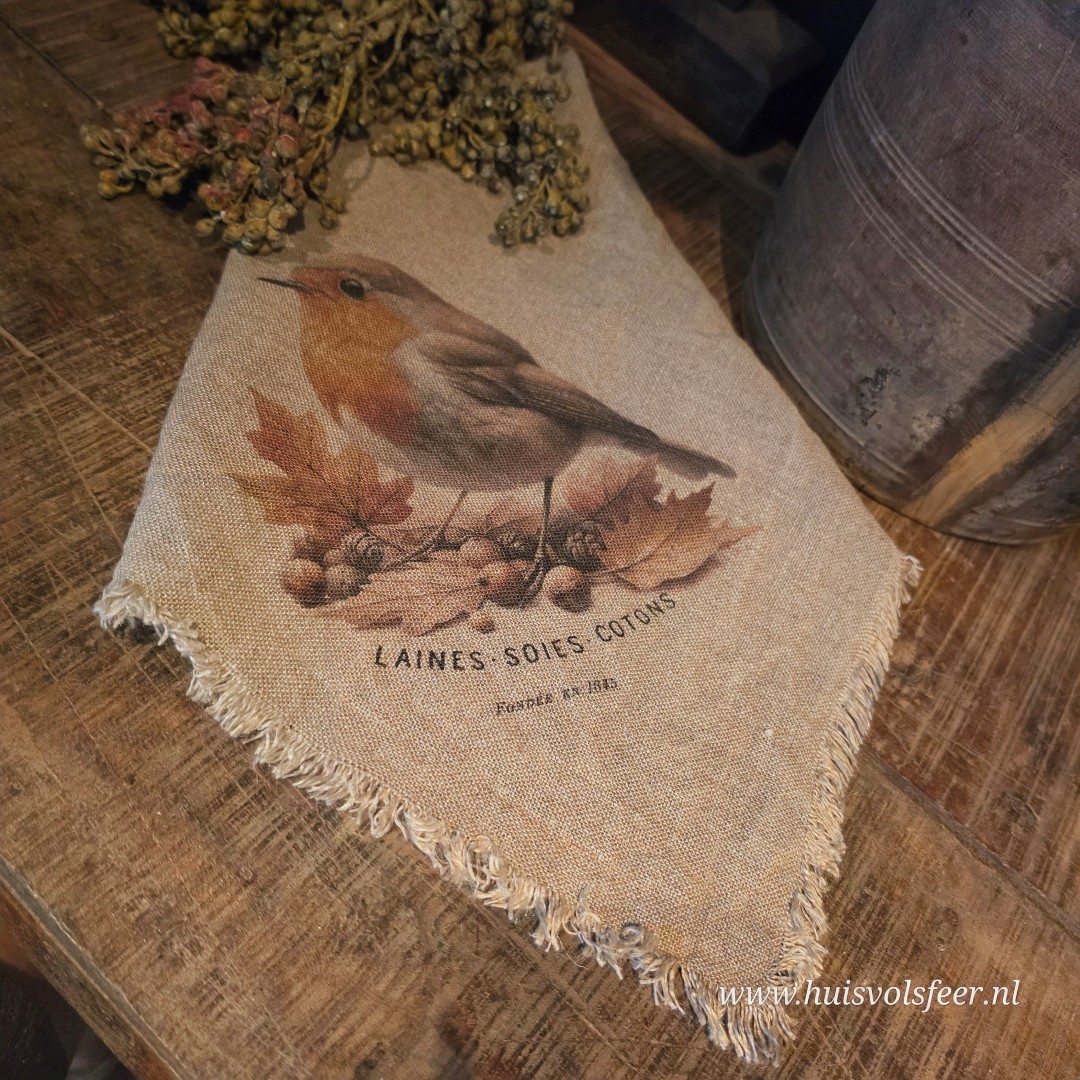 Linnen Shabby Doek New || Herfst Roodborstje - Afbeelding 2
