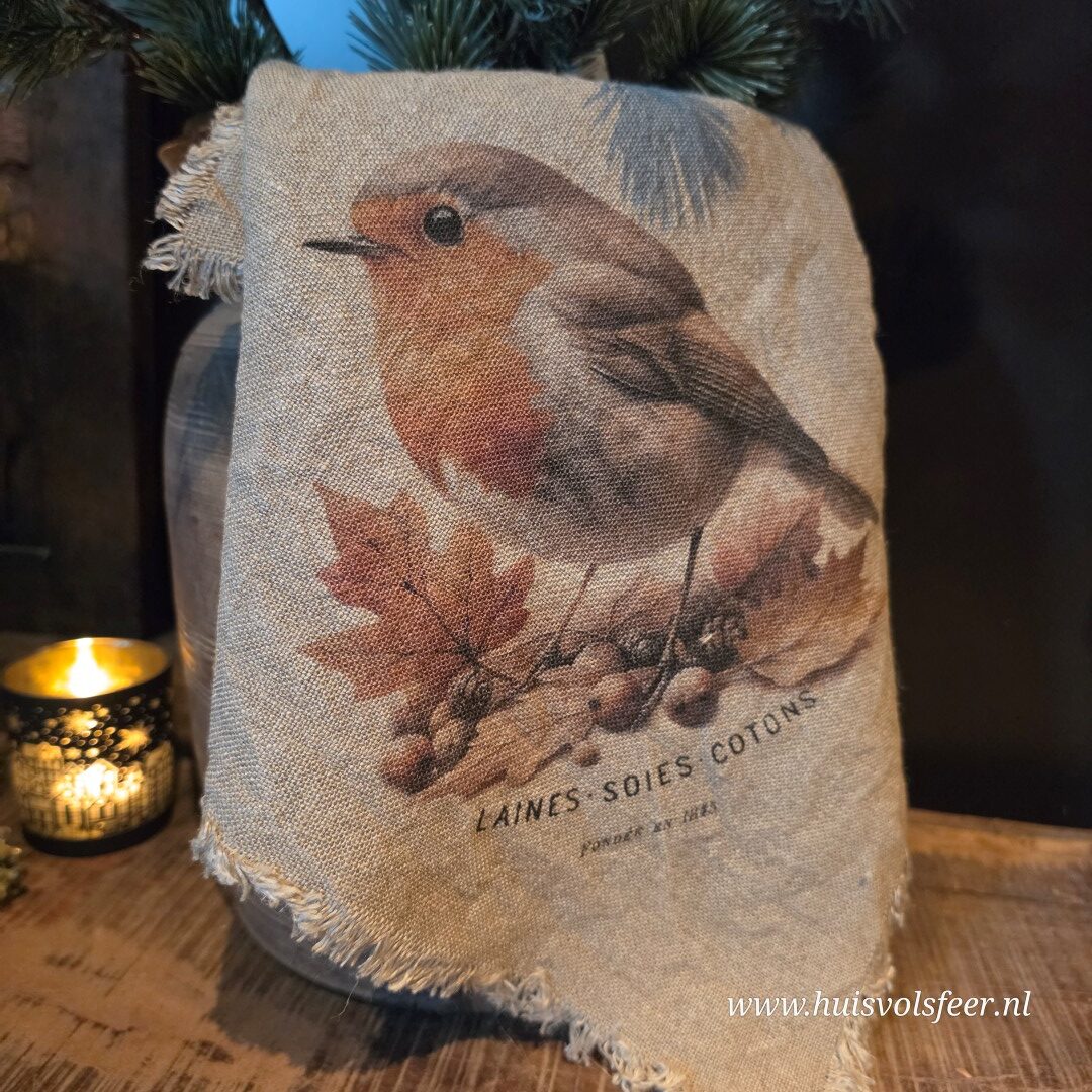 Linnen Shabby Doek New || Herfst Roodborstje - Afbeelding 3
