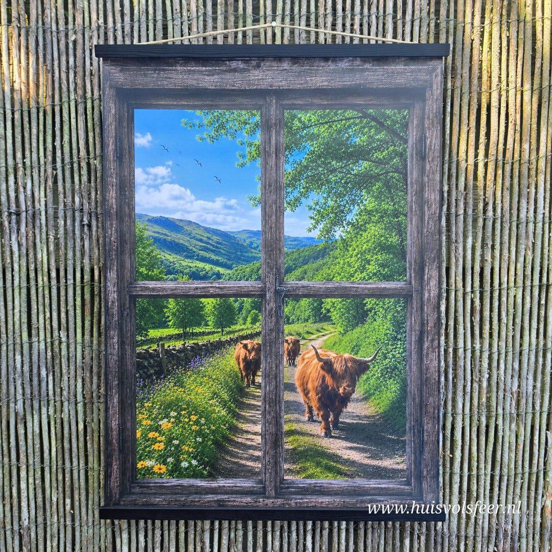 Tuinposter Raam- Zomer Hooglanders || 50 x 70 cm - Afbeelding 3