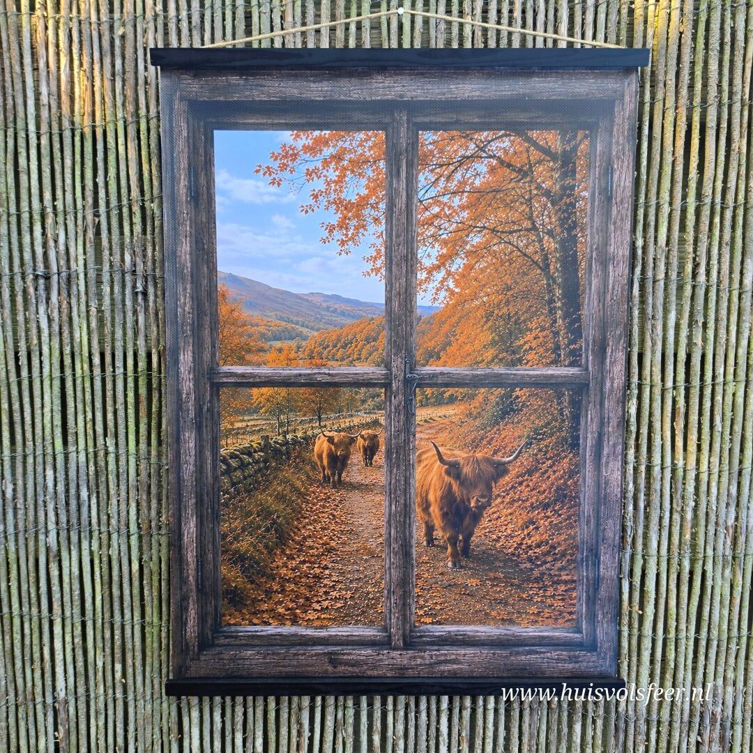 Tuinposter Raam- Herfst Hooglanders || 50 x 70 cm - Afbeelding 3
