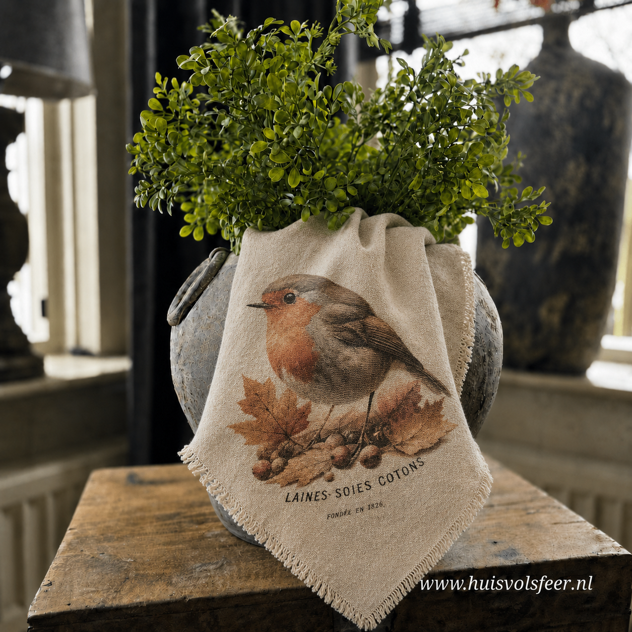 Linnen Shabby Doek New || Herfst Roodborstje - Afbeelding 4