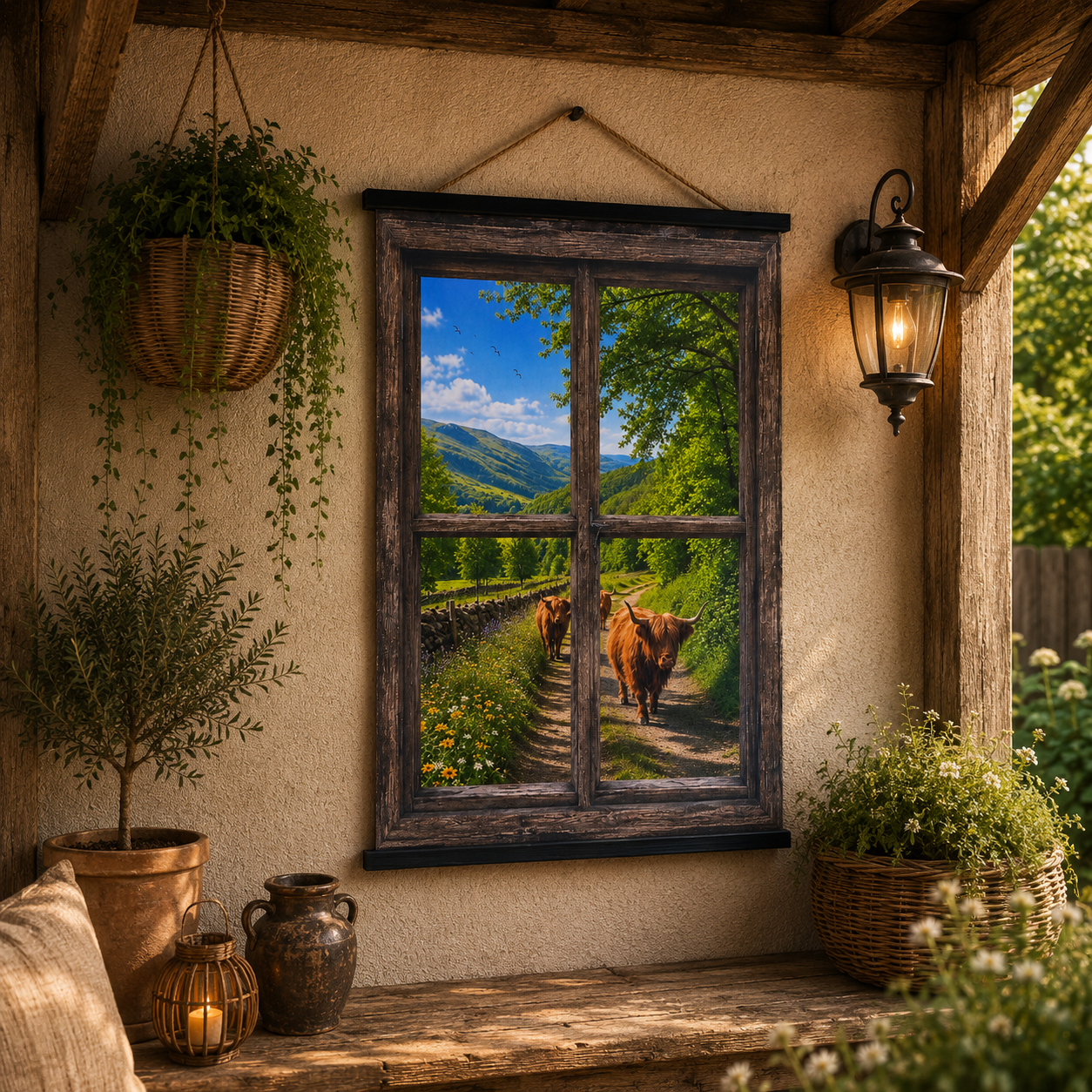 Tuinposter Raam- Zomer Hooglanders || 50 x 70 cm - Afbeelding 2