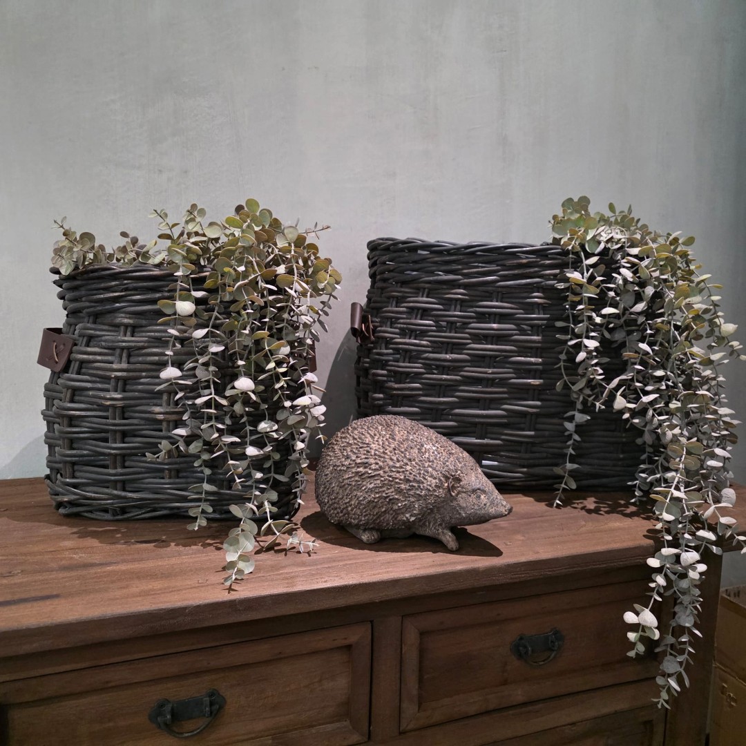 Landelijke Rattan Mand met Leren Handvatten- Old Grey || Large - Afbeelding 4