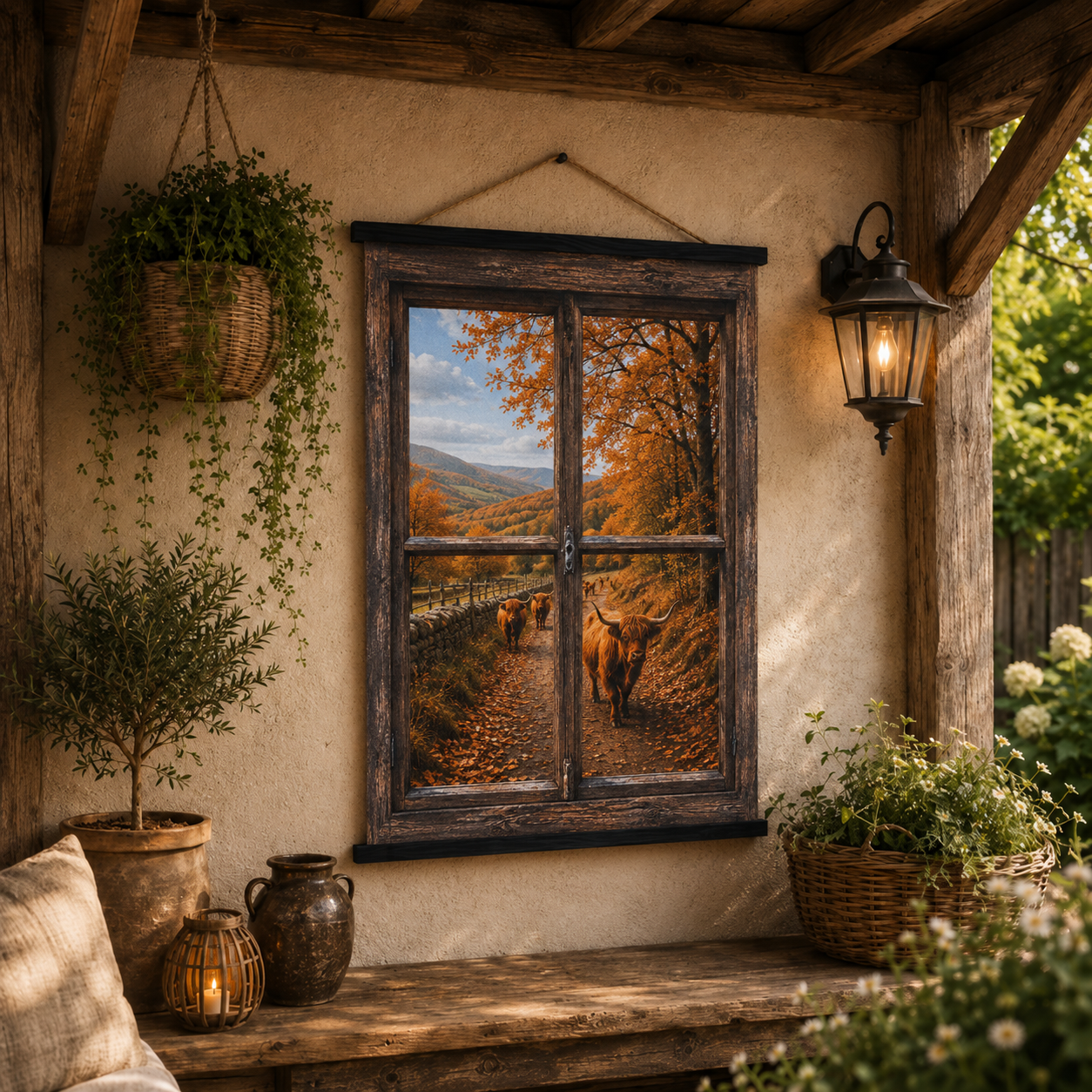 Tuinposter Raam- Herfst Hooglanders || 50 x 70 cm - Afbeelding 2