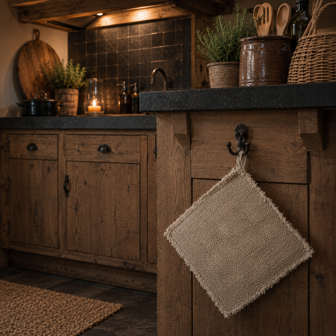 Set van 2 pannenlappen- Linnen Naturel || 25×25 cm - Afbeelding 2