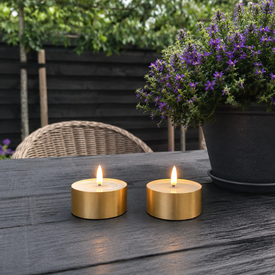 LED Waxinelichten Outdoor- Metaal Goud (2 stuks) || Deluxe Homeart