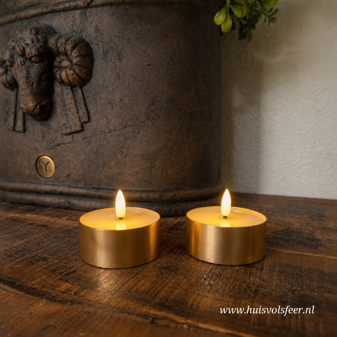 LED Waxinelichten Outdoor- Metaal Goud (2 stuks) || Deluxe Homeart - Afbeelding 3