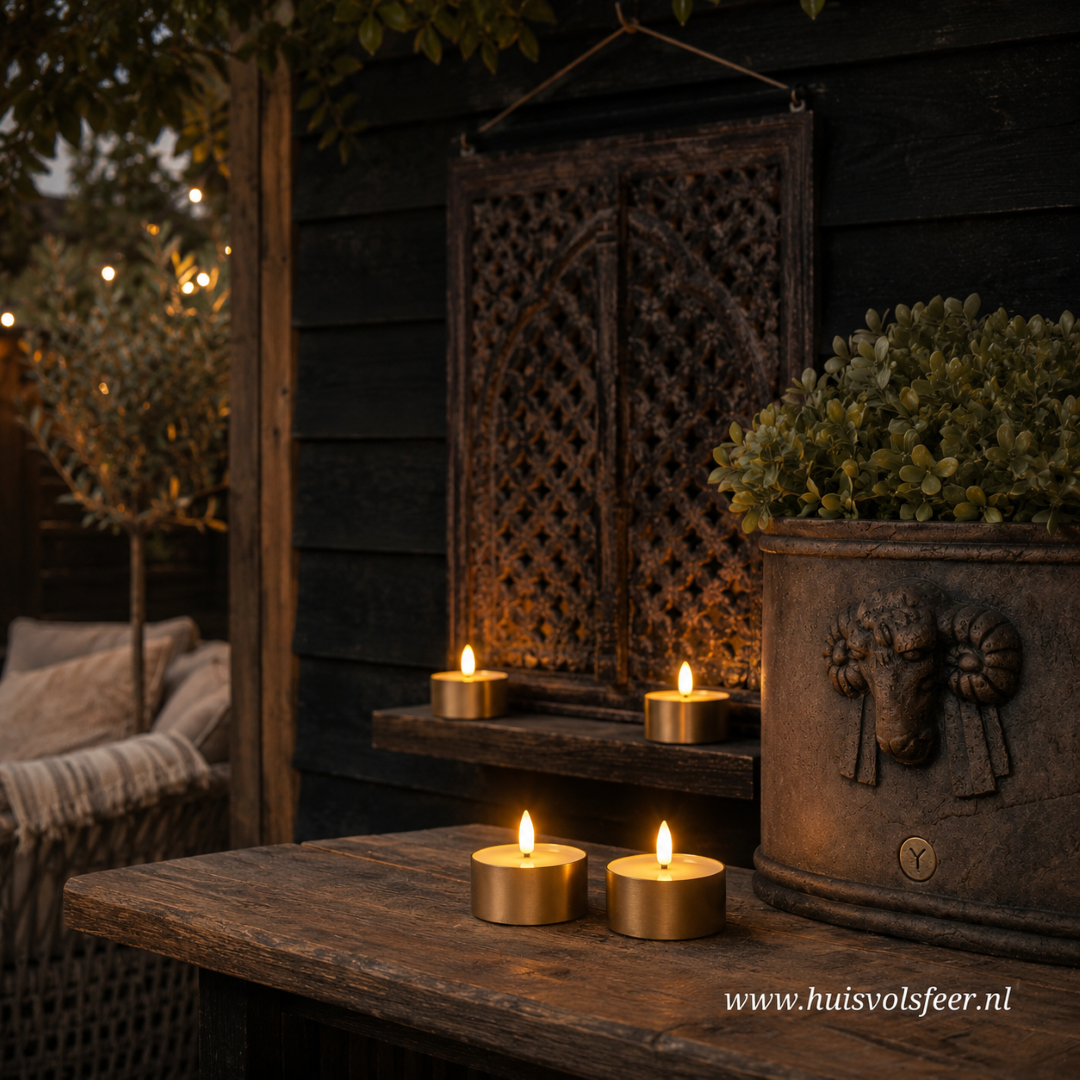 LED Waxinelichten Outdoor- Metaal Goud (2 stuks) || Deluxe Homeart - Afbeelding 2