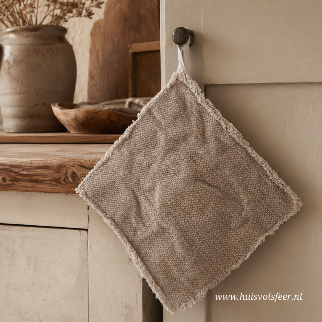 Set van 2 pannenlappen- Linnen Naturel || 25×25 cm - Afbeelding 3