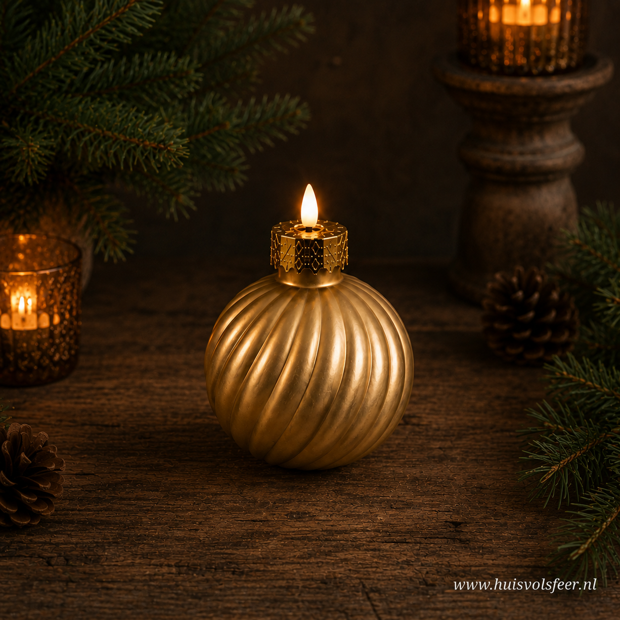 LED Glazen Kerstbal met Kaarsvlam- Elegance || Goud - Afbeelding 10
