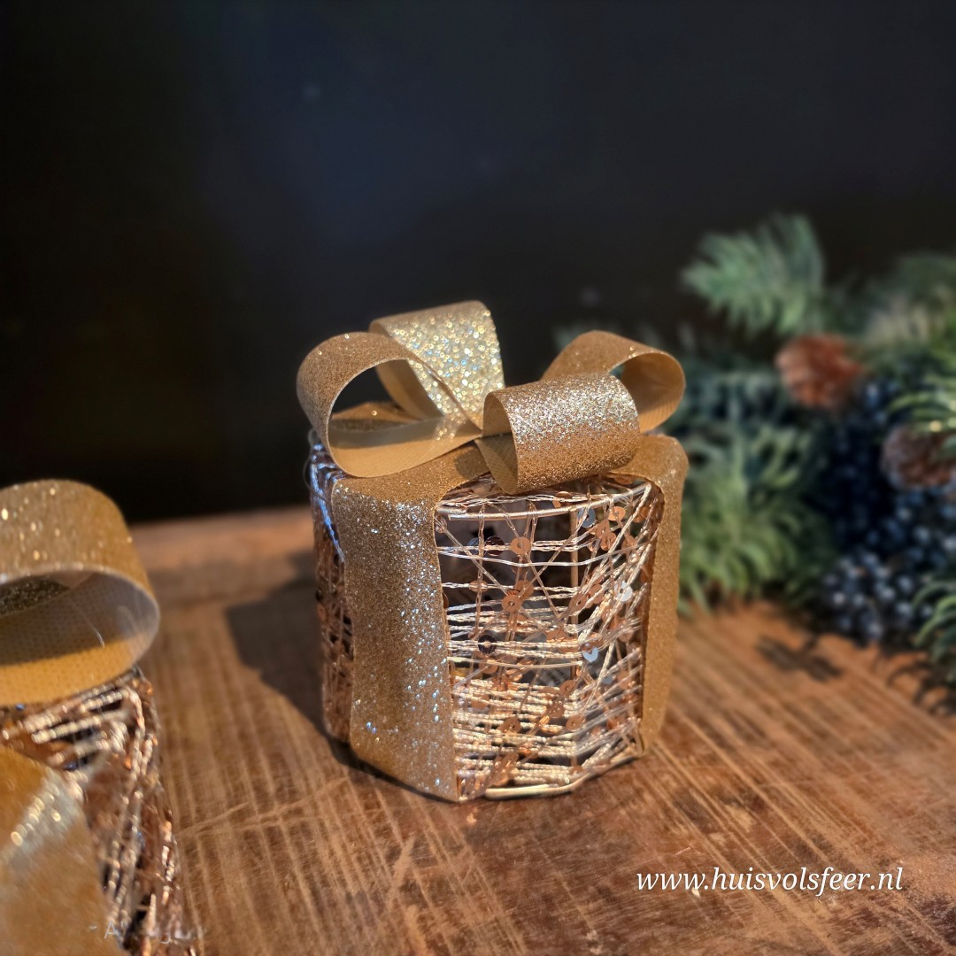 Gouden cadeau box met ledverlichting || Rond - Afbeelding 6
