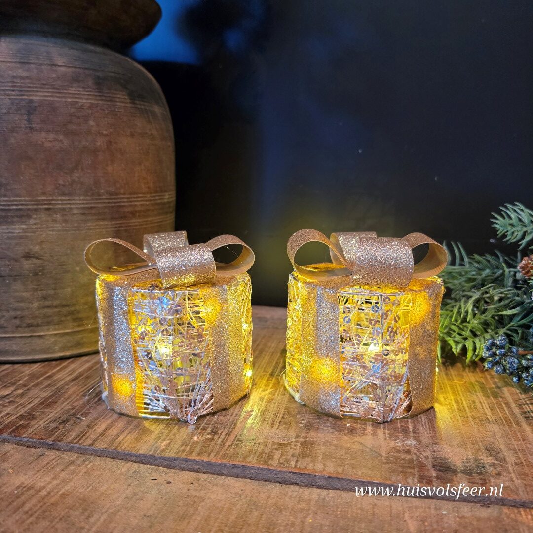 Gouden cadeau box met ledverlichting || Rond - Afbeelding 5