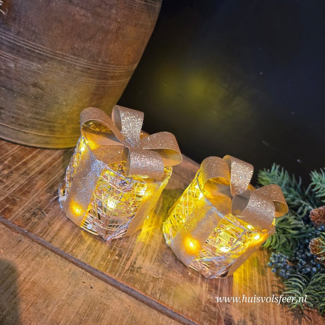 Gouden cadeau box met ledverlichting || Rond - Afbeelding 4