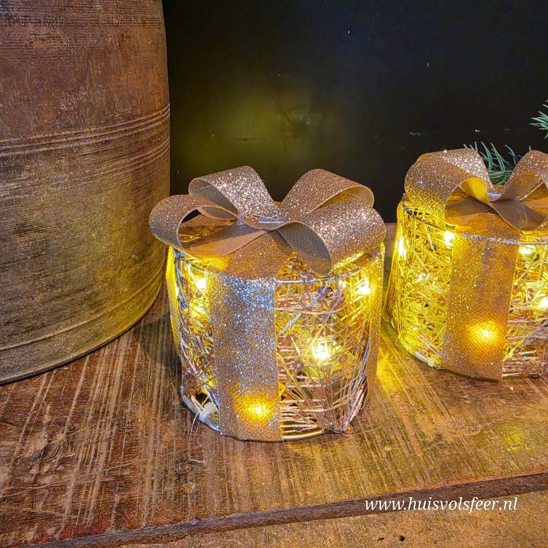 Gouden cadeau box met ledverlichting || Rond - Afbeelding 3