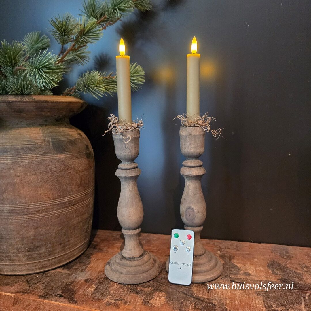 Set van 2 Dinerkaarsen Led Wax- Beige/ Zand || Elegance