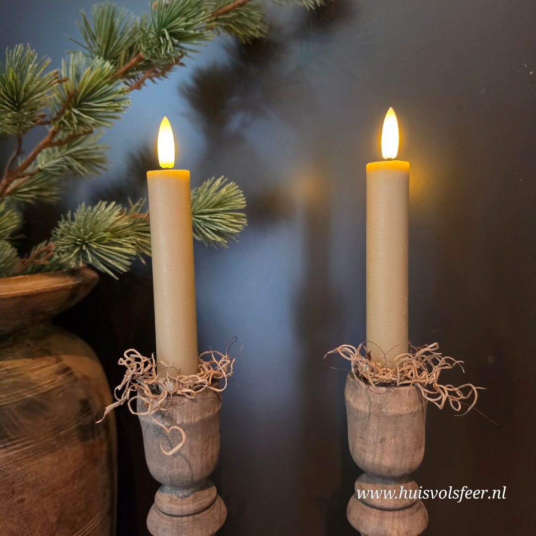 Set van 2 Dinerkaarsen Led Wax- Beige/ Zand || Elegance - Afbeelding 5