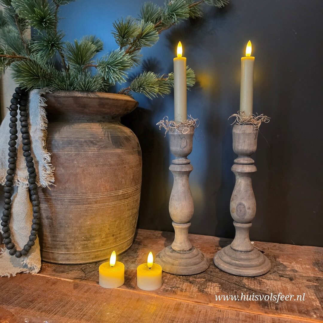 Set van 2 Waxinelichten Led Wax- Beige/ Zand || Elegance - Afbeelding 2