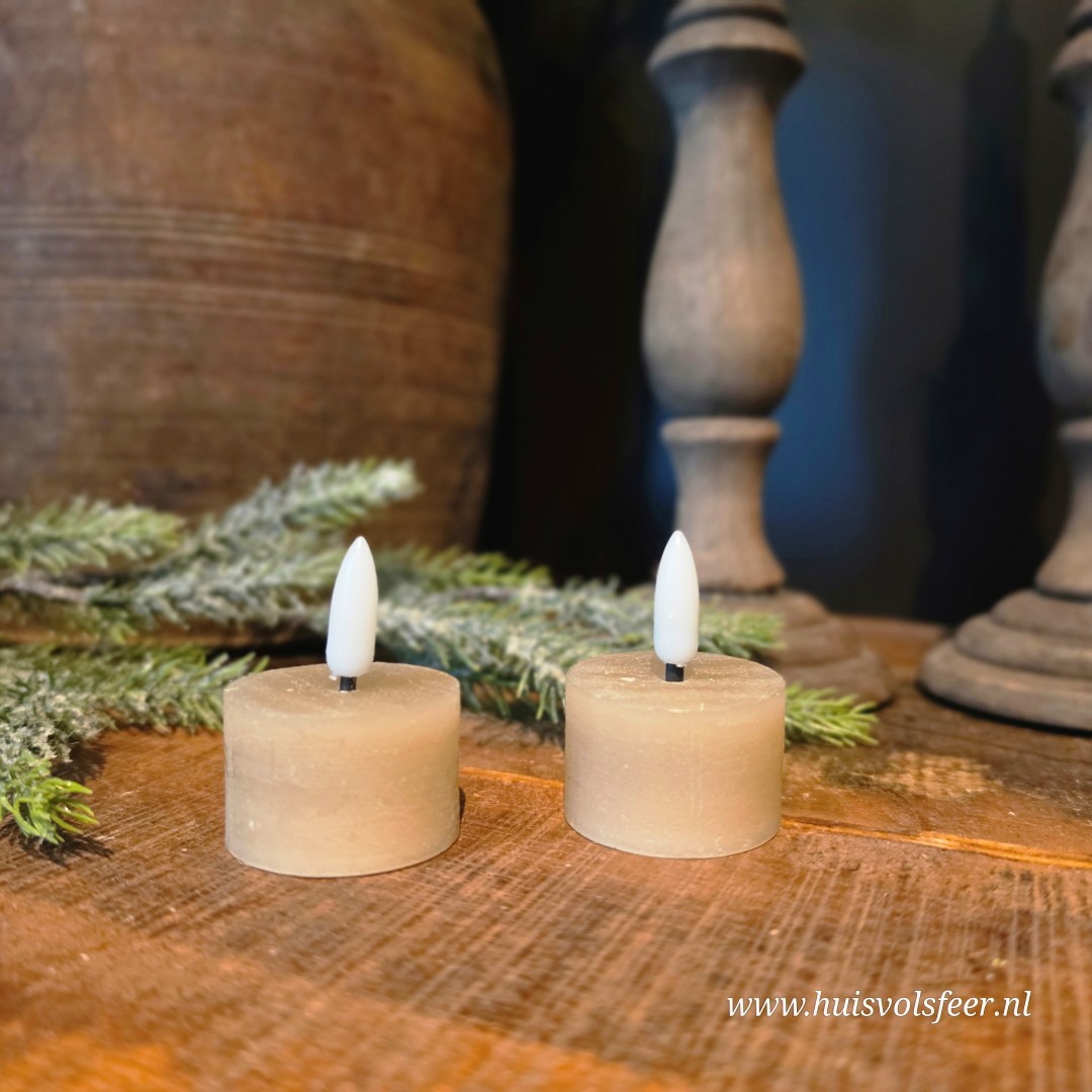 Set van 2 Waxinelichten Led Wax- Beige/ Zand || Elegance