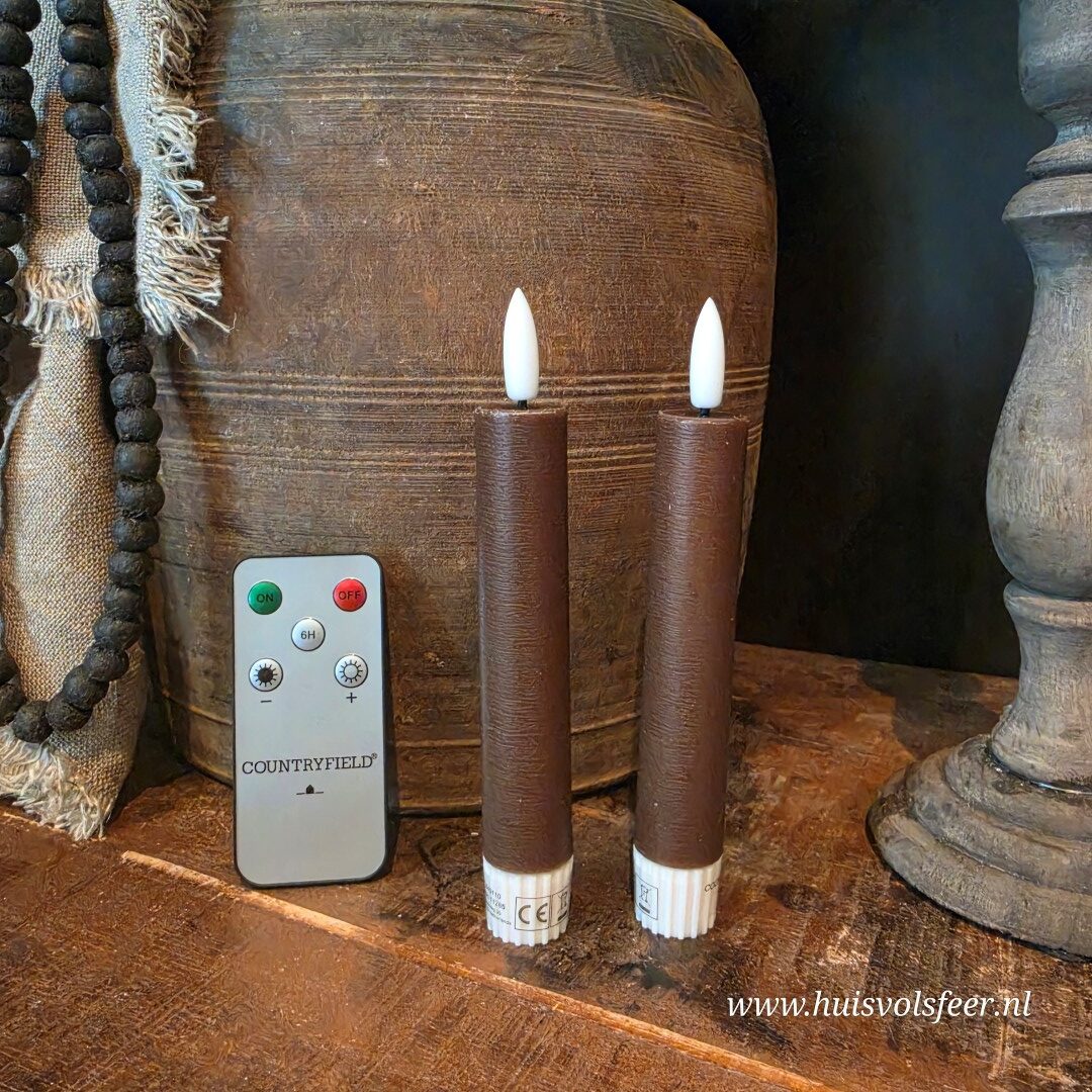 Set van 2 Dinerkaarsen Led Wax- Bruin || Elegance - Afbeelding 3